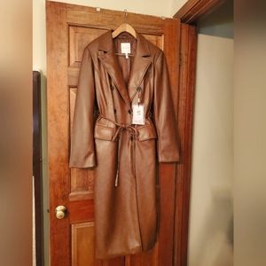 Avec Les Filles Faux Leather Belted Trench Size Large